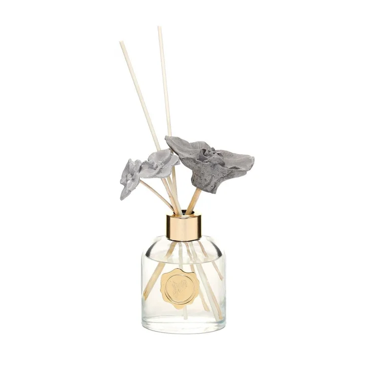 130 ml Elips Cam Şişe Seramik Çiçek Taşlı Bambu Çubuklu Black Orchid Oda Kokusu