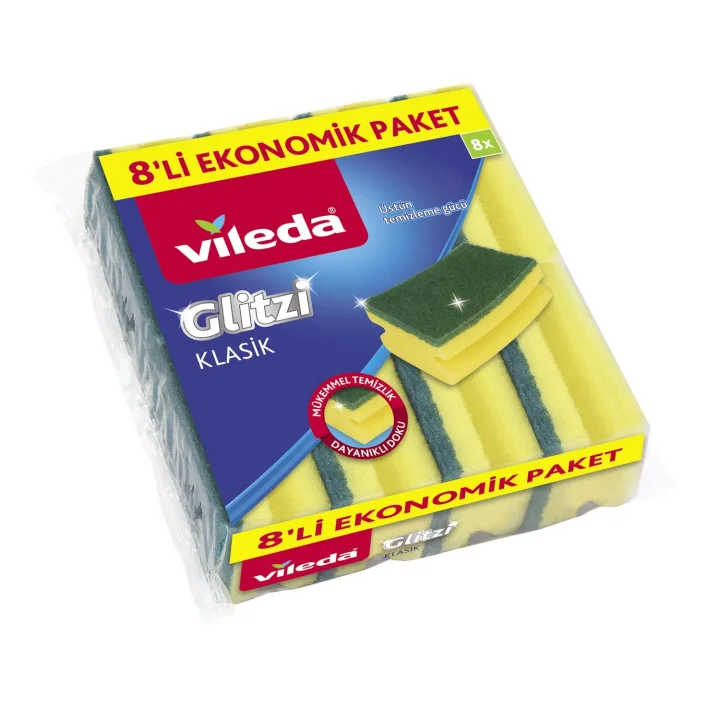 141127 Oluklu Bulaşık Süngeri, Yeşil, 8 Parça