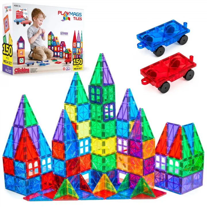 150 Parça Manyetik Blok Set | 3D Magnet Yapı Taşları | Çocuklar için STEM Eğitici Oyuncak | Araba Dahil Yaratıcı ve Montessori Uyumlu Yapı Seti