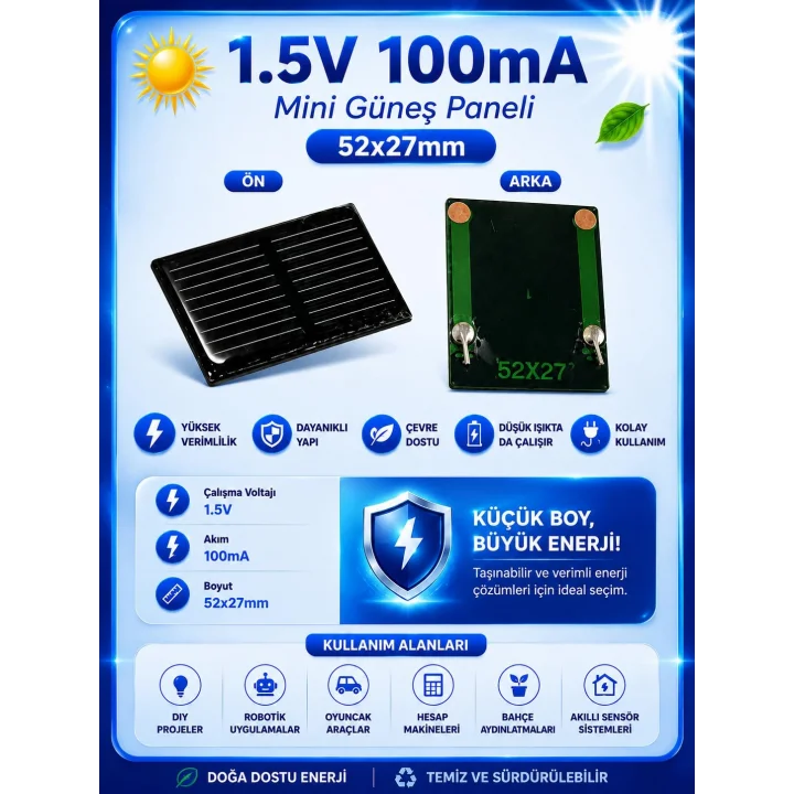 1.5V 100mA 52x27mm Güneş Paneli - Solar Panel