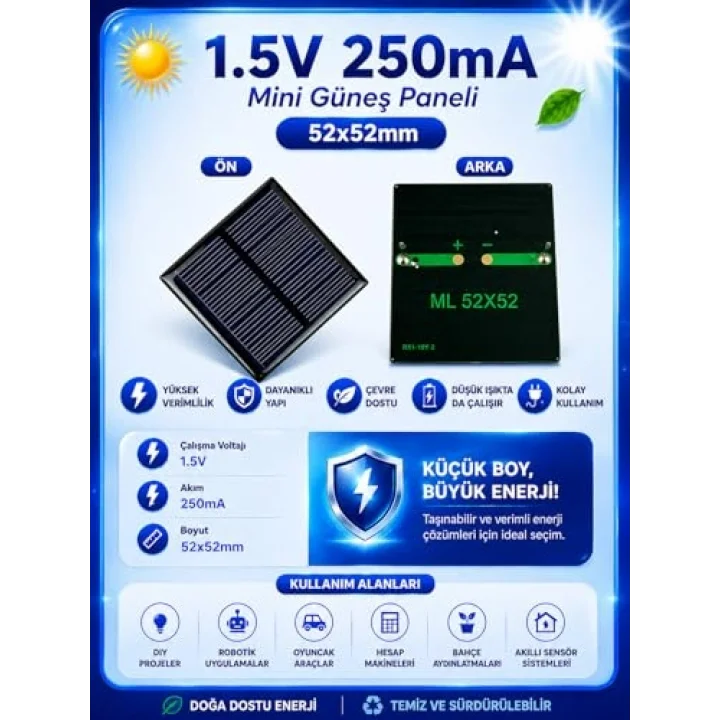 1.5V 250mA 52x52mm Güneş Paneli - Solar Panel