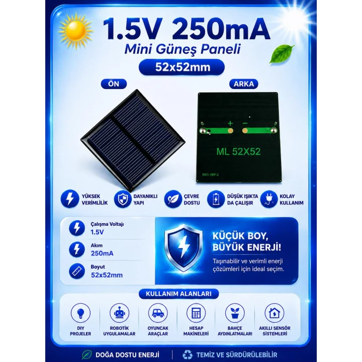 1.5V 250mA 52x52mm Güneş Paneli - Solar Panel