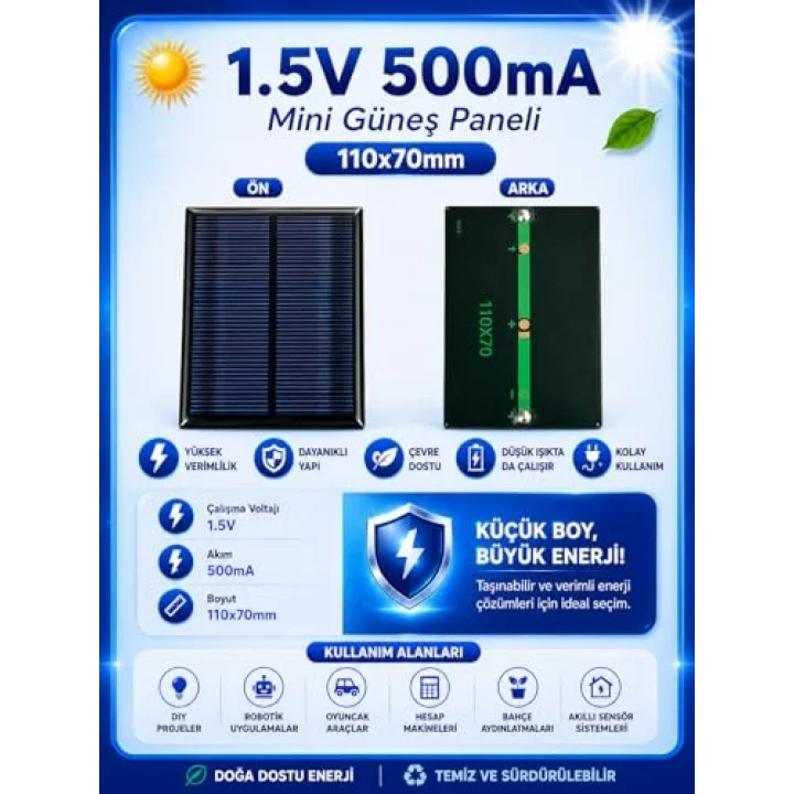 1.5V 500mA 110x70mm Güneş Paneli - Solar Panel