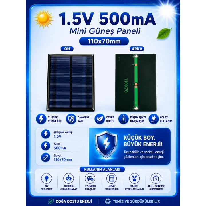 1.5V 500mA 110x70mm Güneş Paneli - Solar Panel