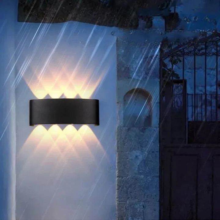 15W Dekoratif Çift Yönlü LED Duvar Apliği - 8 LED’li Modern Tasarım, Cata Kapri Dış ve İç Mekan Aydınlatma Lambası, (Siyah Kasa) (Amber Renk Işık)