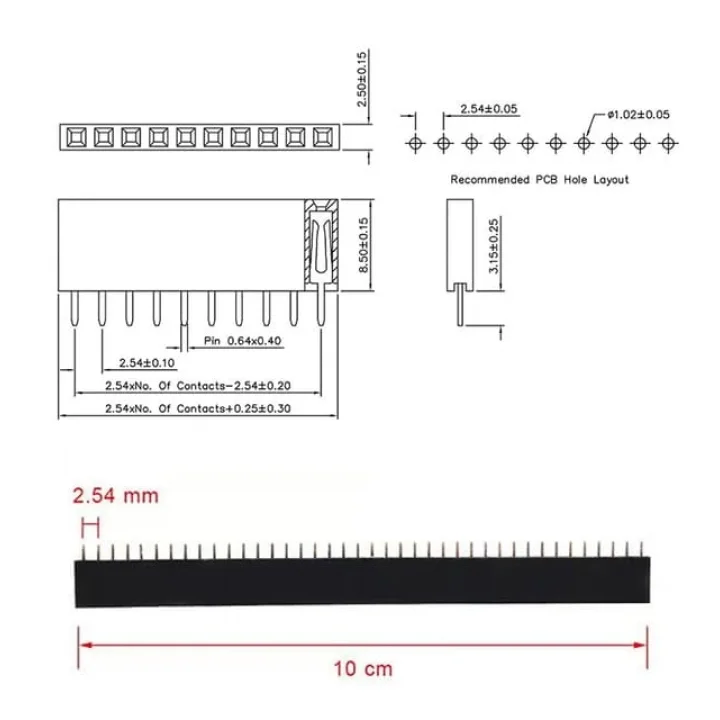 1X40 180 Derece Dişi Pin Header