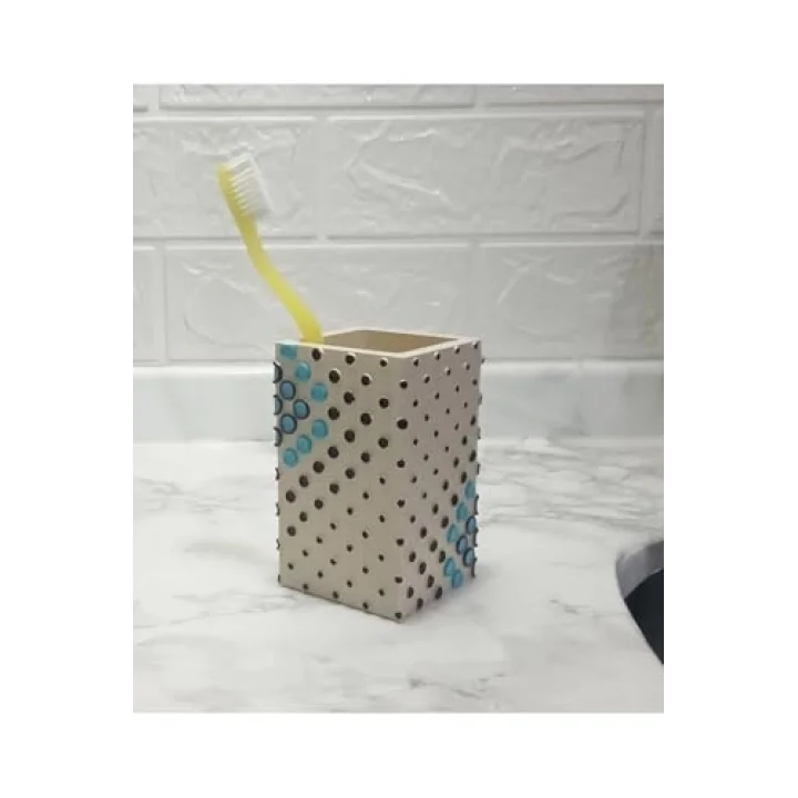 2 Adet Diş Firçalik Ve Macunluk Puanli Poliresin 6X6X10Cm 200Ml Banyo Seti