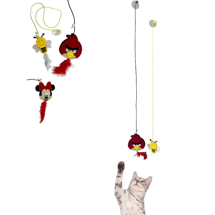 2 Adet Elastik Vantuzlu Kedi Oyuncağı Tüylü Zilli Kedi Oltası