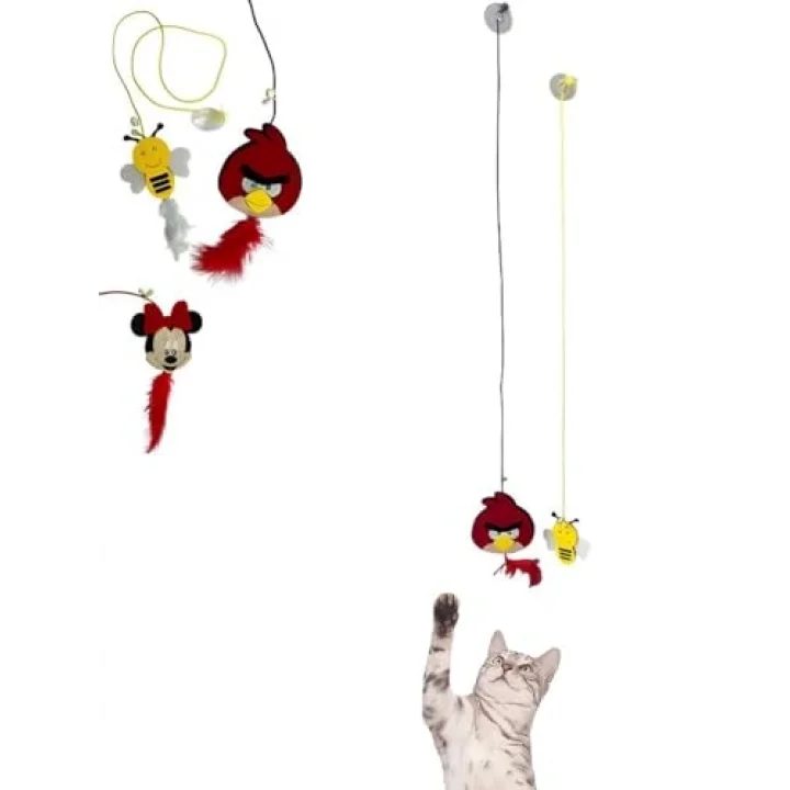 2 Adet Elastik Vantuzlu Kedi Oyuncağı Tüylü Zilli Kedi Oltası