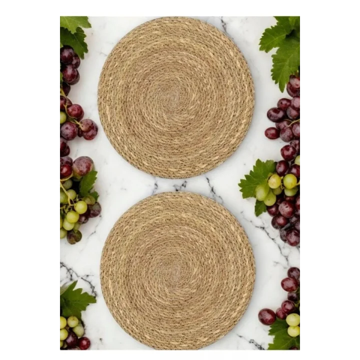 2 ADET Hasır Yuvarlak Amerikan Servis Tabak Tava Tencere Altlığı - Nihale Runner Supla Altlık 35 Cm (2)