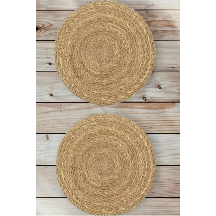2 ADET Hasır Yuvarlak Amerikan Servis Tabak Tava Tencere Altlığı - Nihale Runner Supla Altlık 35 Cm (2)