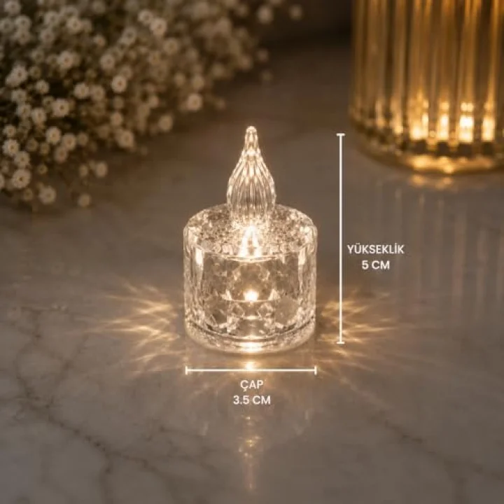 2 Adet Kristal Görünümlü LED Dekor Mum Işığı – Masaüstü Gece Lambası