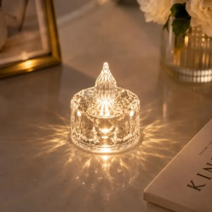 2 Adet Kristal Görünümlü LED Dekor Mum Işığı – Masaüstü Gece Lambası