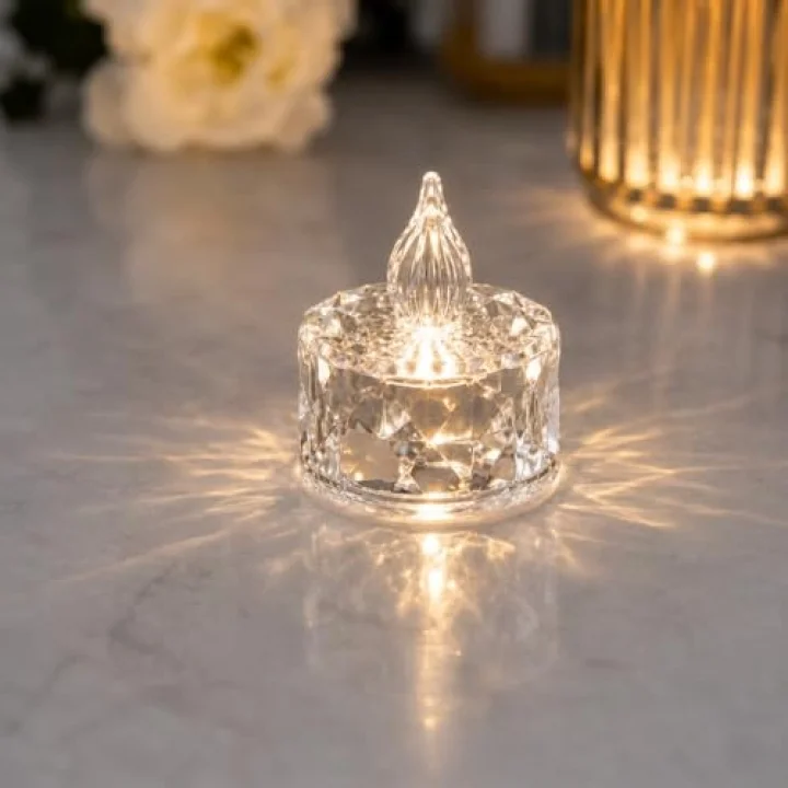 2 Adet Kristal Görünümlü LED Dekor Mum Işığı – Masaüstü Gece Lambası