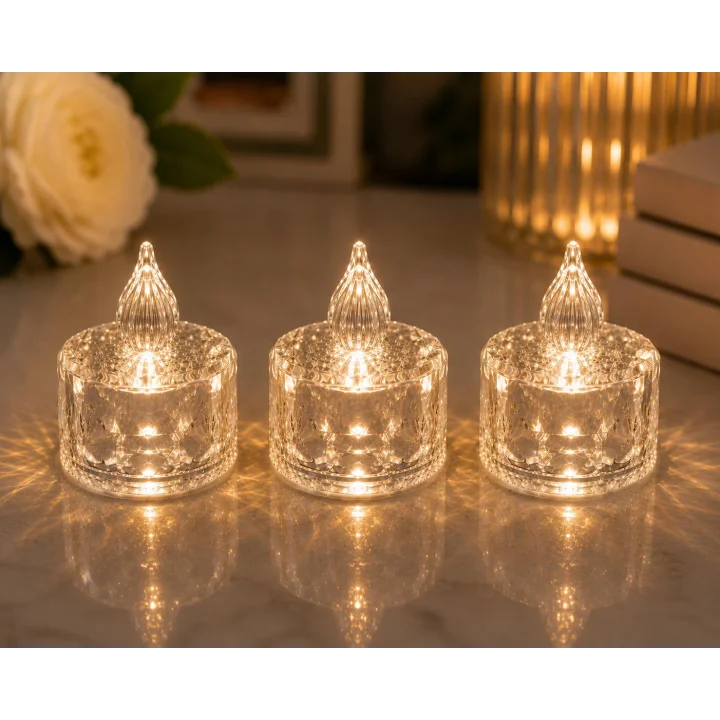 2 Adet Kristal Görünümlü LED Dekor Mum Işığı – Masaüstü Gece Lambası