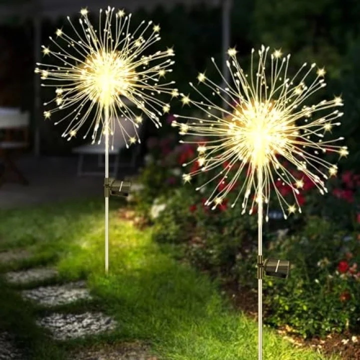 2 adet solar priz, bahçe lambası, 150 LED, dış mekan için, 8 mod, güneş enerjili lambalar, hava koşullarına dayanıklı, havai fişek, karahindiba, solar lamba, dış mekan, bahçe, yol, çim