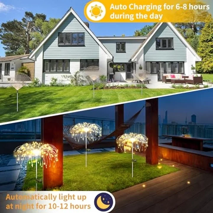2 adet solar priz, bahçe lambası, 150 LED, dış mekan için, 8 mod, güneş enerjili lambalar, hava koşullarına dayanıklı, havai fişek, karahindiba, solar lamba, dış mekan, bahçe, yol, çim