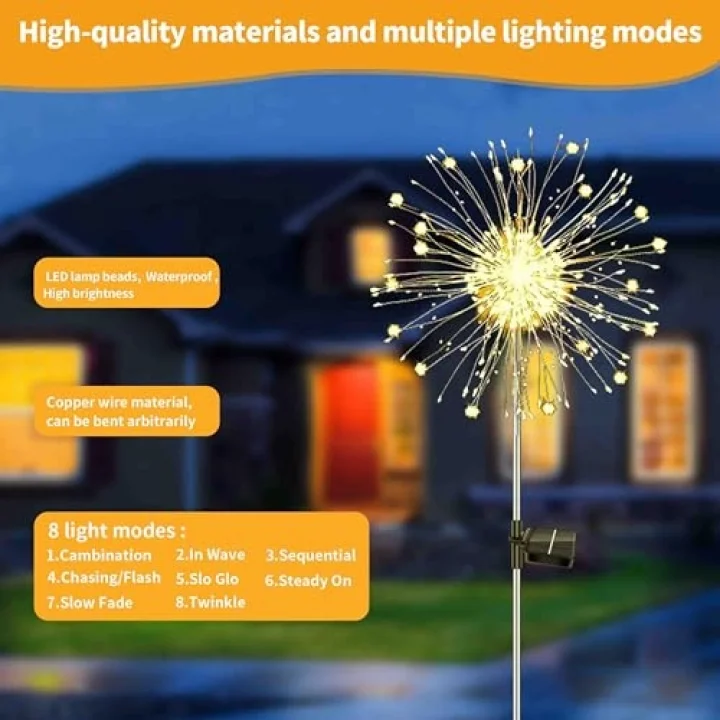 2 adet solar priz, bahçe lambası, 150 LED, dış mekan için, 8 mod, güneş enerjili lambalar, hava koşullarına dayanıklı, havai fişek, karahindiba, solar lamba, dış mekan, bahçe, yol, çim
