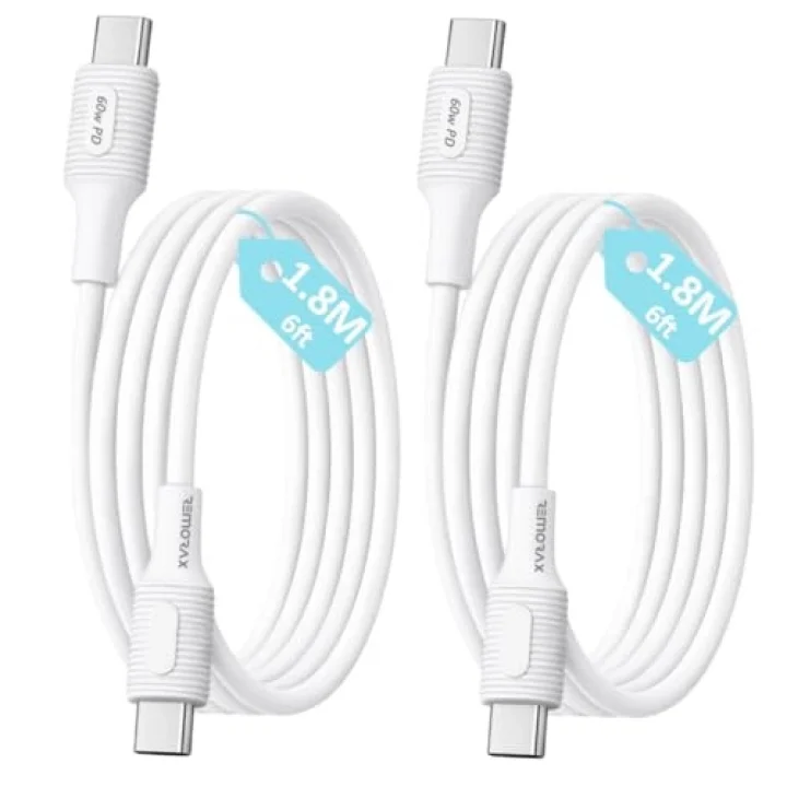 2 Adet x 180cm (6ft) Type C-C Kablo Seti, Kaymaz Tutamaç, 60Watt PD Hızlı Şarj, iPhone 15/16/17 ve Android İçin, Beyaz, Coral (2 Ad x 1.8Mt Beyaz)