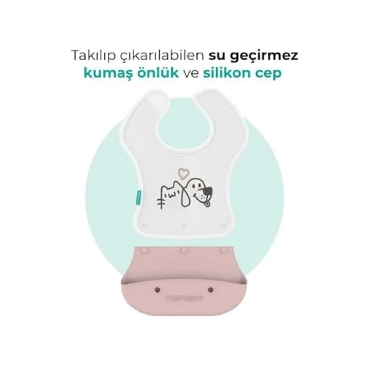 2-in-1 Katlanır Mama Önlüğü / Powder Pink