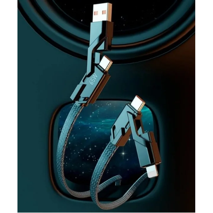 2 in 2 65w USB Type-C ve Lighting ile Uyumlu Örgülü Şarj Ve Data Kablosu - 1.5m Siyah AZ-B10th (CAR PLAY DESTEKLER)
