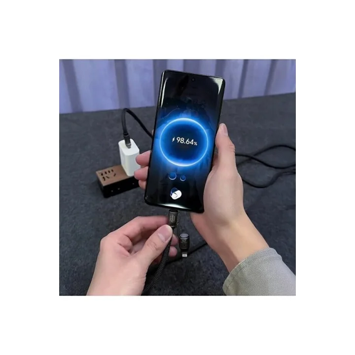 2 in 2 USB-A, Type-C to Type-C, Lighting ile Uyumlu Boyun Askılı Turbo Şarj ve Data Kablosu Lacivert 1.5m MT2515L
