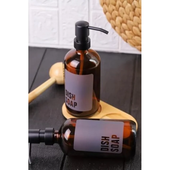 2li Amber Cam Sıvı Sabunluk Seti Standlı Gri Etiketli