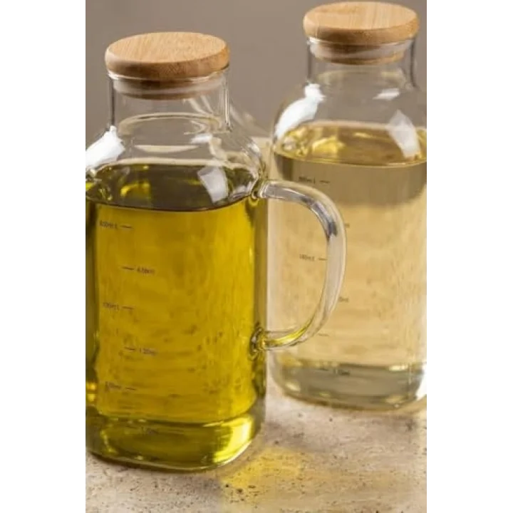 2Li Bambu Kapaklı Borosilikat Cam 600 ML Yağlık Seti