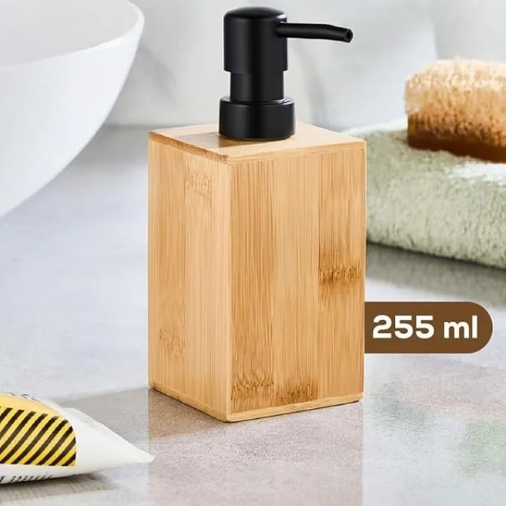 2li Bambu Sıvı Sabunluk Seti - Modern Pompalı Doğal Ahşap Sabun ve Losyon Dispenseri
