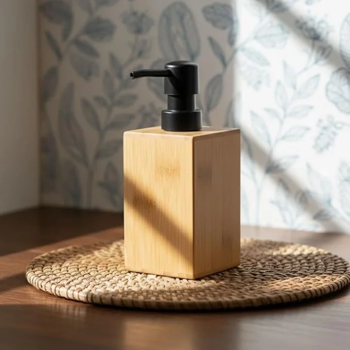 2li Bambu Sıvı Sabunluk Seti - Modern Pompalı Doğal Ahşap Sabun ve Losyon Dispenseri
