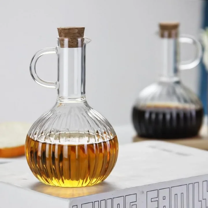2li Bambu Stand ile Cam Yağdanlık ve Sirkelik Seti, Yemek Masası ve Sofralarınız İçin Bambu Standlı Şık Masa Üstü Yağ ve Sirke Şişeleri