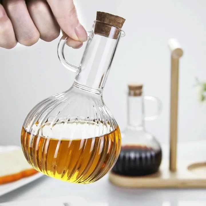 2li Bambu Stand ile Cam Yağdanlık ve Sirkelik Seti, Yemek Masası ve Sofralarınız İçin Bambu Standlı Şık Masa Üstü Yağ ve Sirke Şişeleri