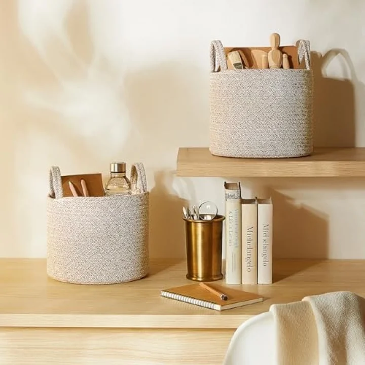 2li Bej Kırçıllı Pamuklu Halat Sepet Set 26 x 22 cm