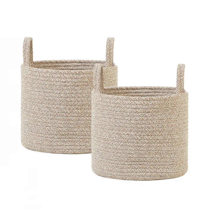 2li Bej Kırçıllı Pamuklu Halat Sepet Set 26 x 22 cm