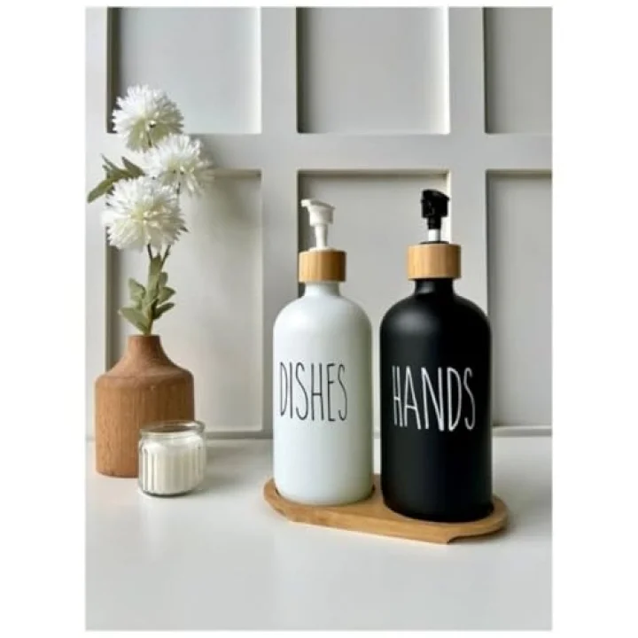 2Lİ BLACK-WHİTE SİYAH BEYAZ SIVI SABUNLUK 500-ML ALT TEPSİLİ