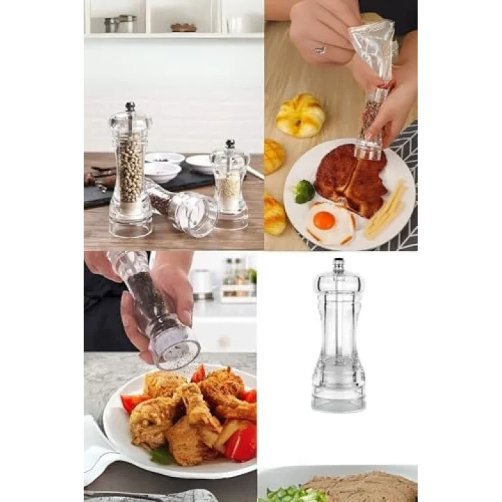 2 li Büyük Boy 20 cm Akrilik Şeffaf Tuz Karabiber Değirmeni Beyaz MIT1257