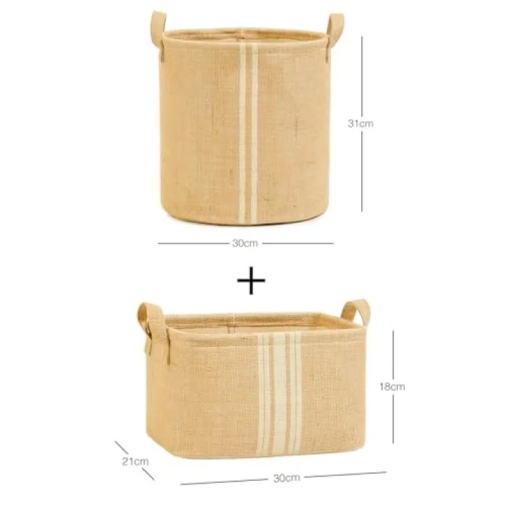 2li Çizgili Jüt Sepet Set 1 Adet 30 x 31/1 Adet 30 x 21 x 18 cm