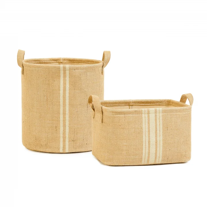 2li Çizgili Jüt Sepet Set 1 Adet 30 x 31/1 Adet 30 x 21 x 18 cm