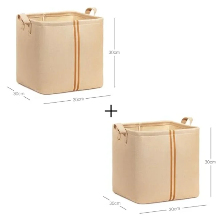 2li Çocuk Odası Jüt Keten Kumaş Sepet Set 30 x 30 x 30 cm