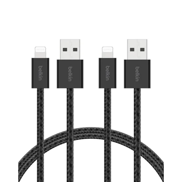 2li Örgülü USB-A - Lightning Kablo, 1,5 m, Yumuşak, Esnek ve Hızlı Şarj Kablosu, iPhone 14 ve Önceki Modeller, 9. Nesil iPad ve AirPods ile Uyumlu, Siyah