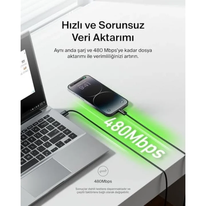 2li Örgülü USB-A - Lightning Kablo, 1,5 m, Yumuşak, Esnek ve Hızlı Şarj Kablosu, iPhone 14 ve Önceki Modeller, 9. Nesil iPad ve AirPods ile Uyumlu, Siyah