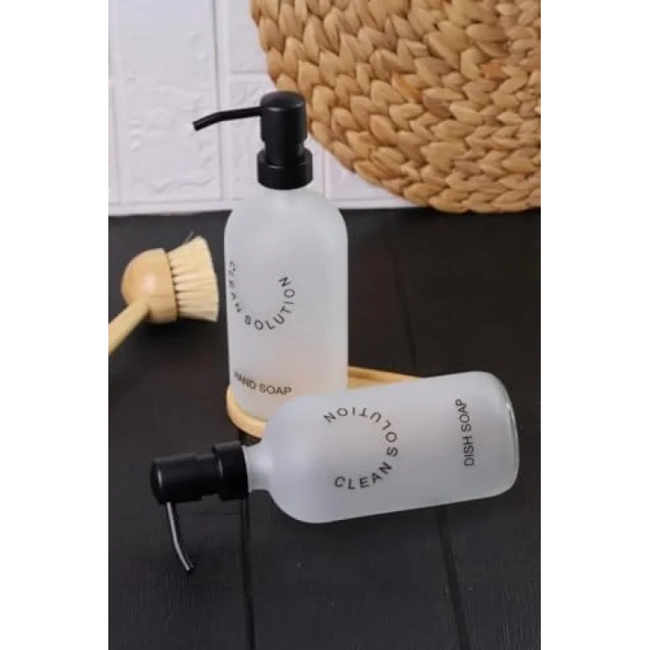 2li Sablaj Cam Beyaz Sıvı Sabunluk Seti Standlı