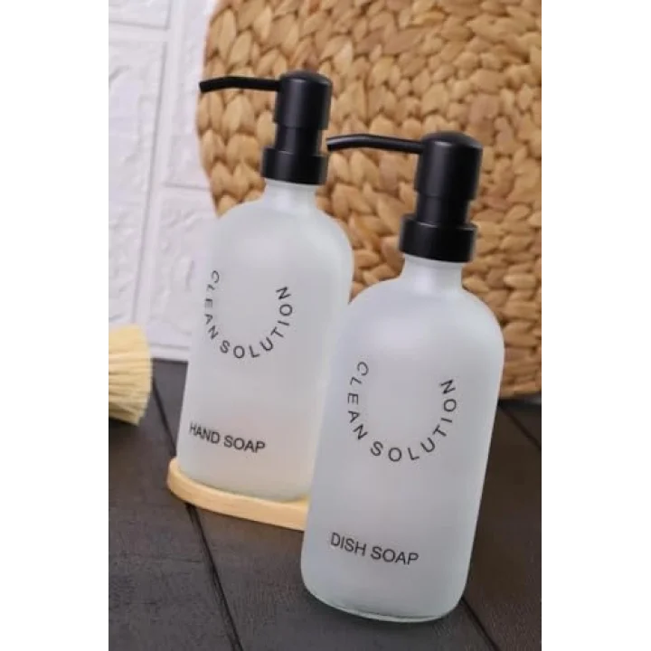 2li Sablaj Cam Beyaz Sıvı Sabunluk Seti Standlı