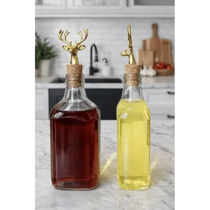 2Li Şeffaf Cam Yassı Yağdanlık - Sızdırmaz Geyik Tıpalı 200Ml. Sirkelik Sosluk