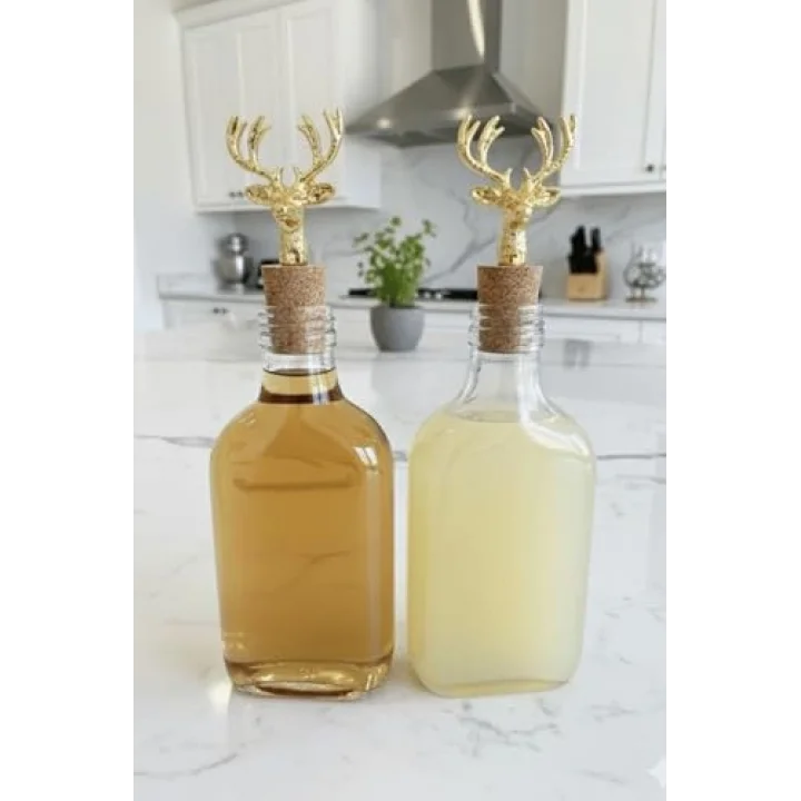 2Li Şeffaf Cam Yassı Yağdanlık - Sızdırmaz Geyik Tıpalı 200Ml. Sirkelik Sosluk