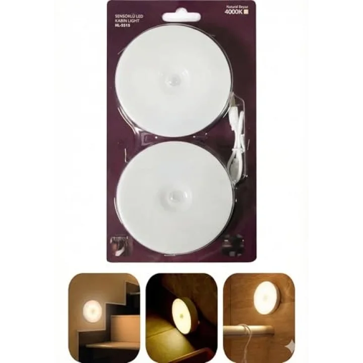 2li Set Kabin Led Hareket Sensörlü Hero LED Kabin Işığı - 4000K Doğal Beyaz, USB Şarjlı, Mıknatıslı Yapışkanlı Montaj – Dolap İçi, Mutfak, Merdiven ve Gardırop İçin Kablosuz Gece Lambası