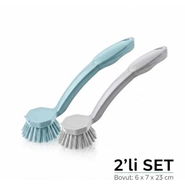 2li Set Pratik Lavabo ve Bulaşık Fırçası – 23 cm Ergonomik Uzun Saplı, Dayanıklı Kıllar – Mutfak ve Banyo Temizlik Fırçası Seti