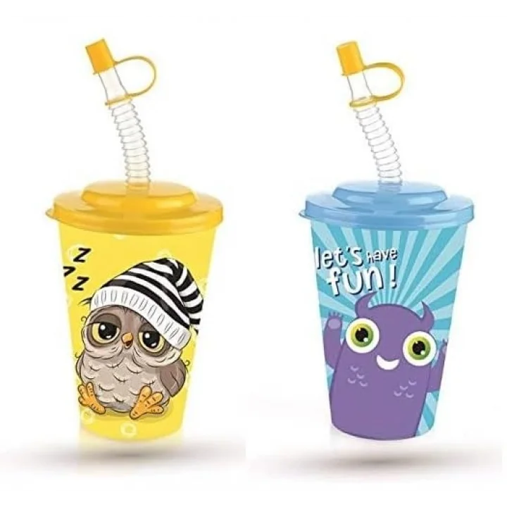 2li Titiz So Cute Pipetli Çocuk Bardağı Seti - 400 ml Kapaklı İçecek Bardağı