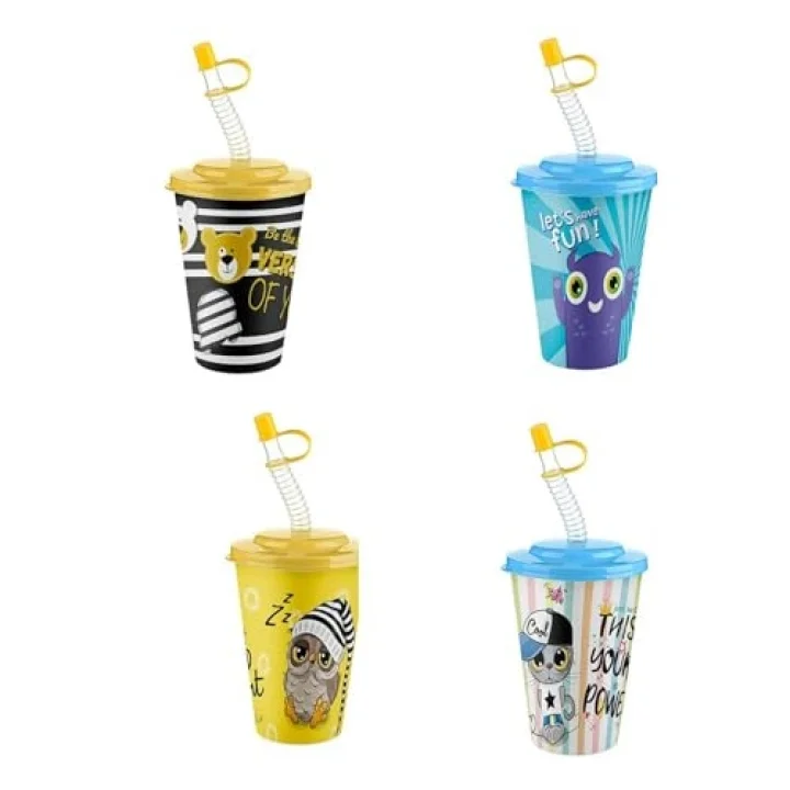 2li Titiz So Cute Pipetli Çocuk Bardağı Seti - 400 ml Kapaklı İçecek Bardağı