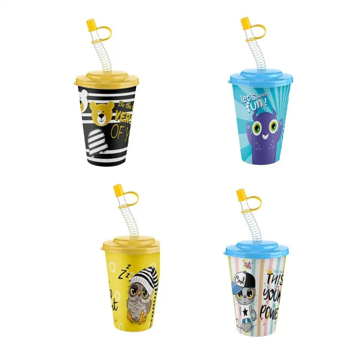 2li Titiz So Cute Pipetli Çocuk Bardağı Seti - 400 ml Kapaklı İçecek Bardağı